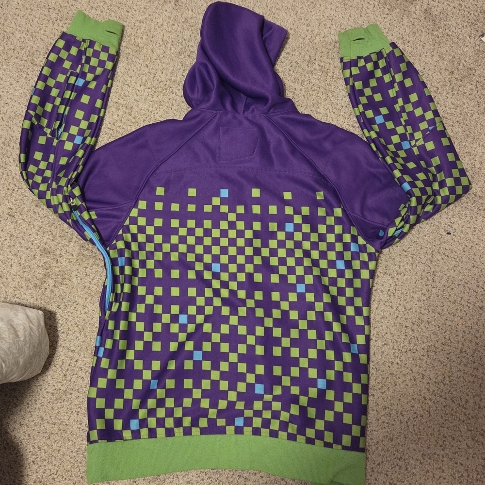 Aperture Snowboard Pixel Sweatshirt Zip Hoodie Pockets Green Purple Men's Large - Picture 8 of 8